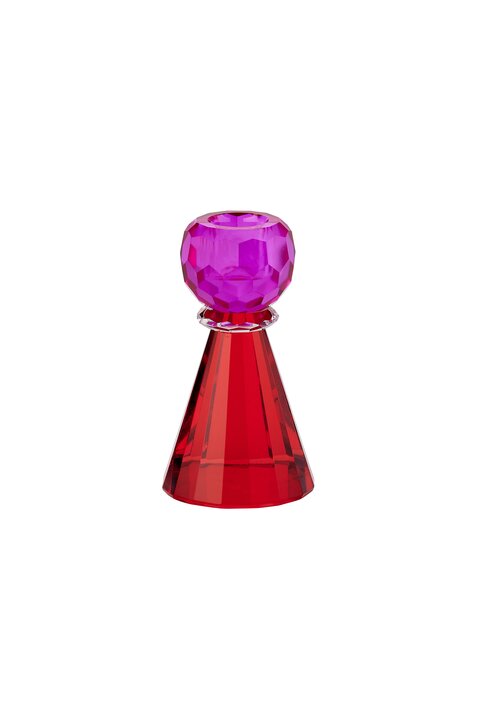 Sari, crystal glass, candle holder h11,5cm, cone, pink/red, sprayed