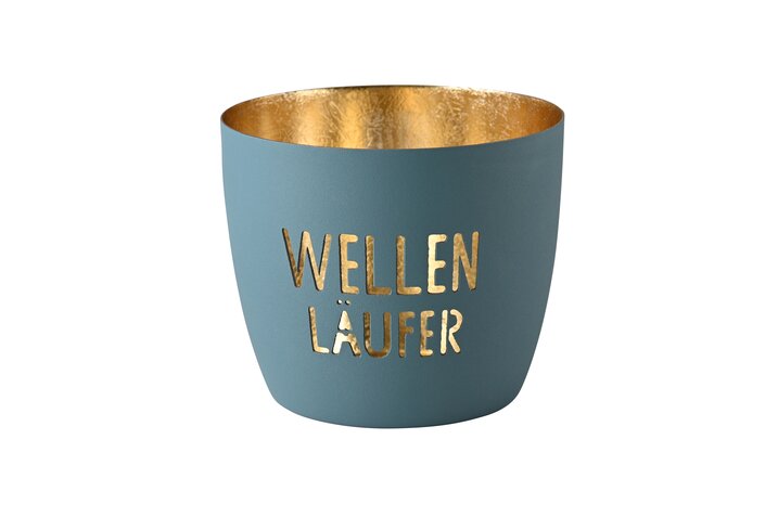 Madras, Windlicht, M, Motiv: Wellenläufer, powder blue/gold
