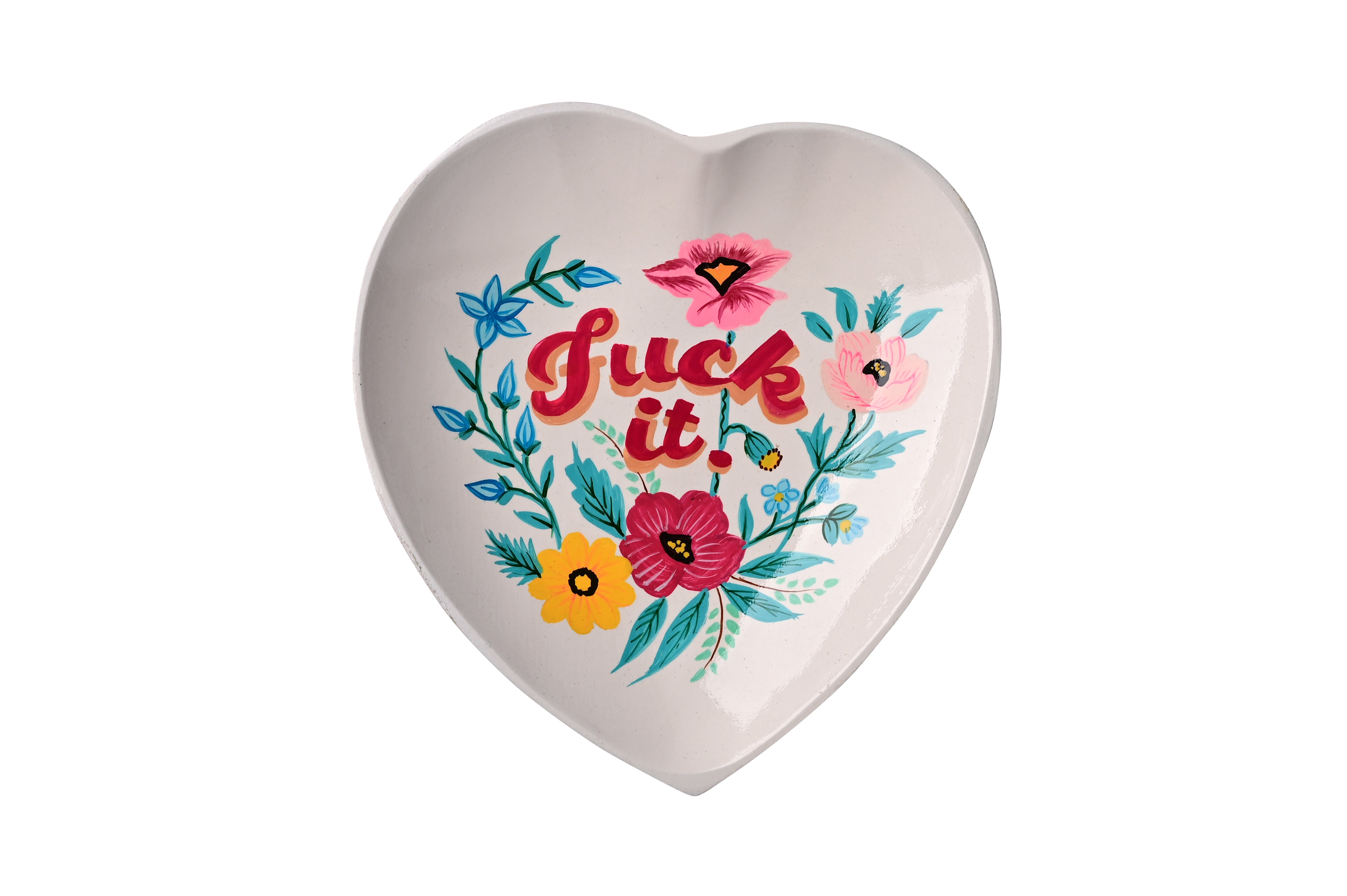 Love Plates, Dekoteller, Mangoholz, Motiv: Fuck it, Herz, weiss
