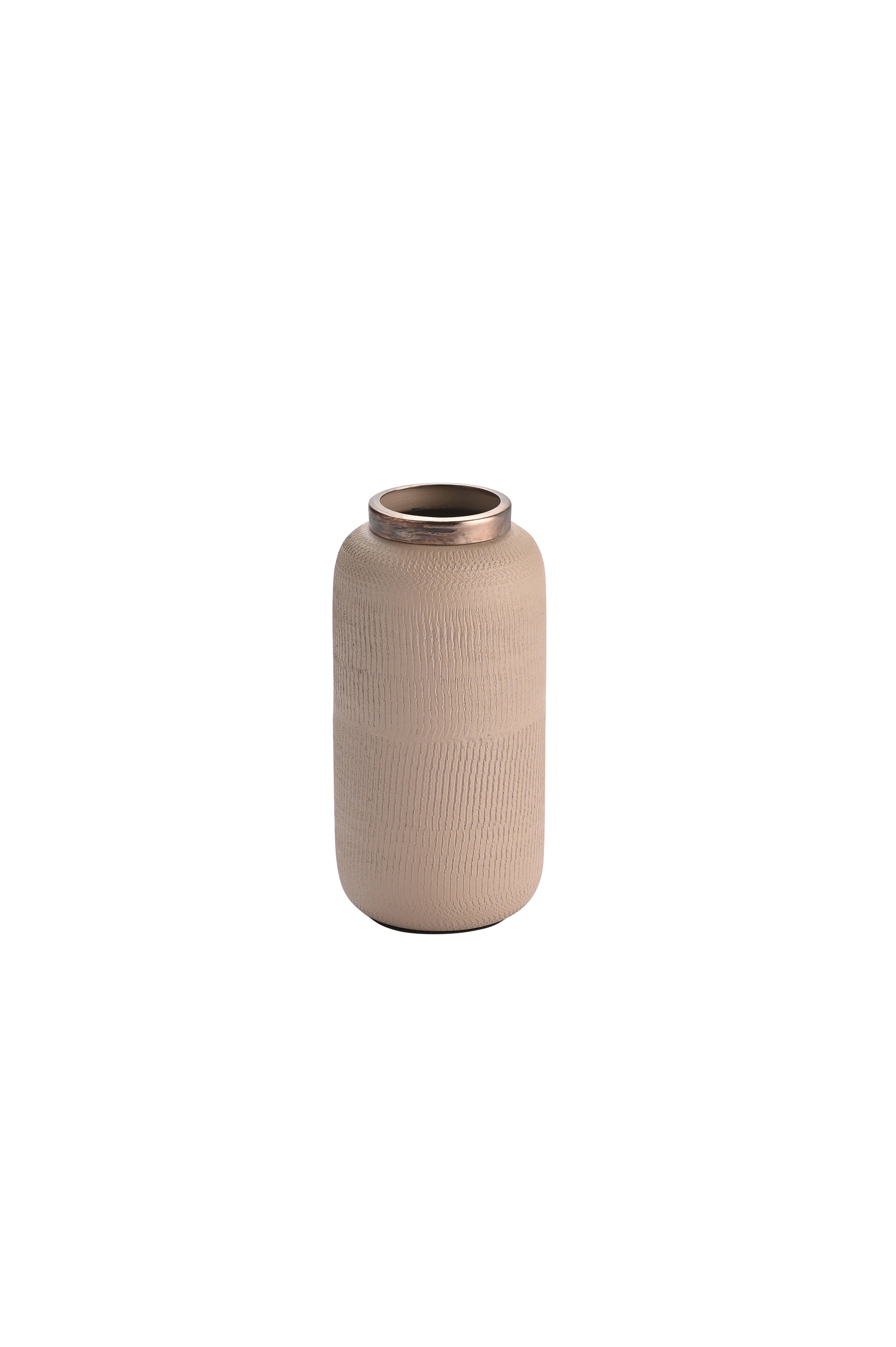 Saigon, Vase mit Metallring und Struktur, XS(H18cm), matt, sandstone/antik