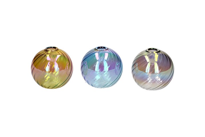 Voile, Vase 3fach sortiert, Borosilikatglas, irisierend, amber/grau/blau, gs