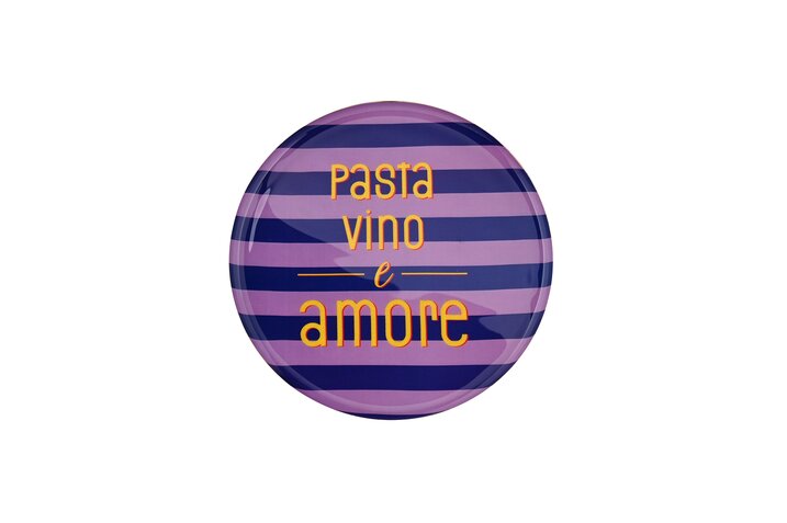 Love Trays, Dekotablett, M, Motiv: Pasta, vino e amore, rund, lila