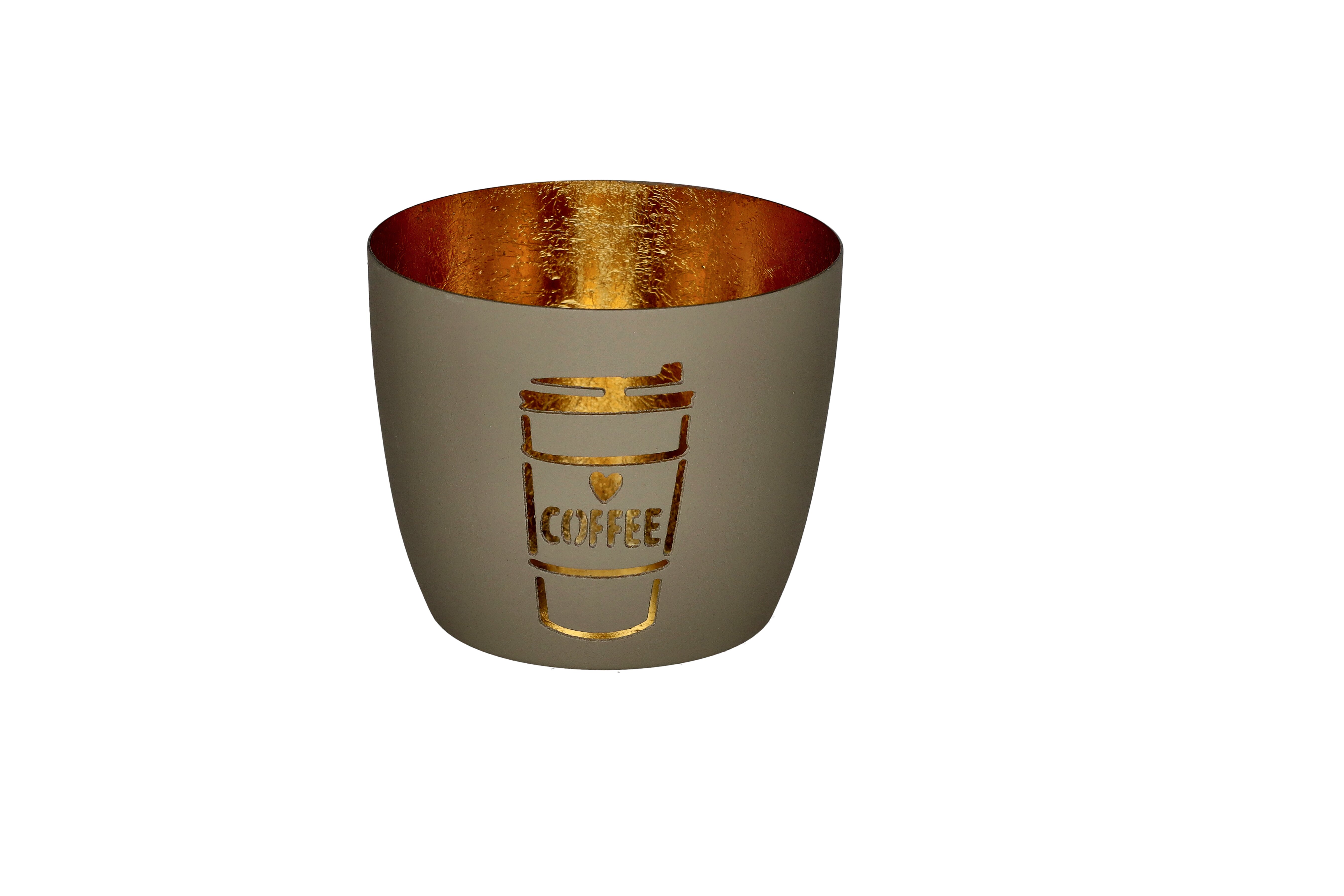 Madras, Windlicht, M, Motiv: Kaffee Becher, sandstone/ gold