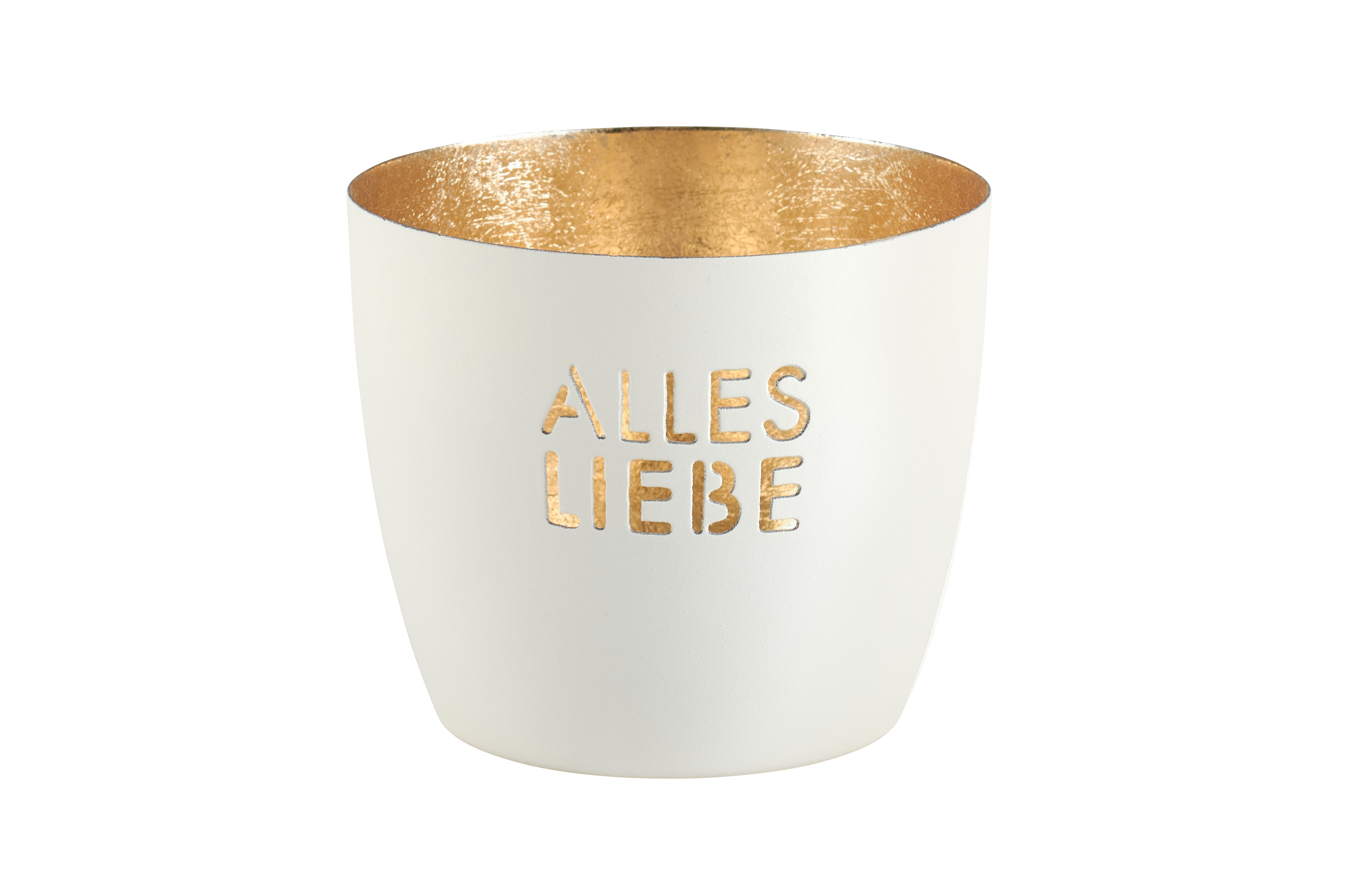 Madras, Windlicht, M, Motiv: Alles Liebe, weiß/gold