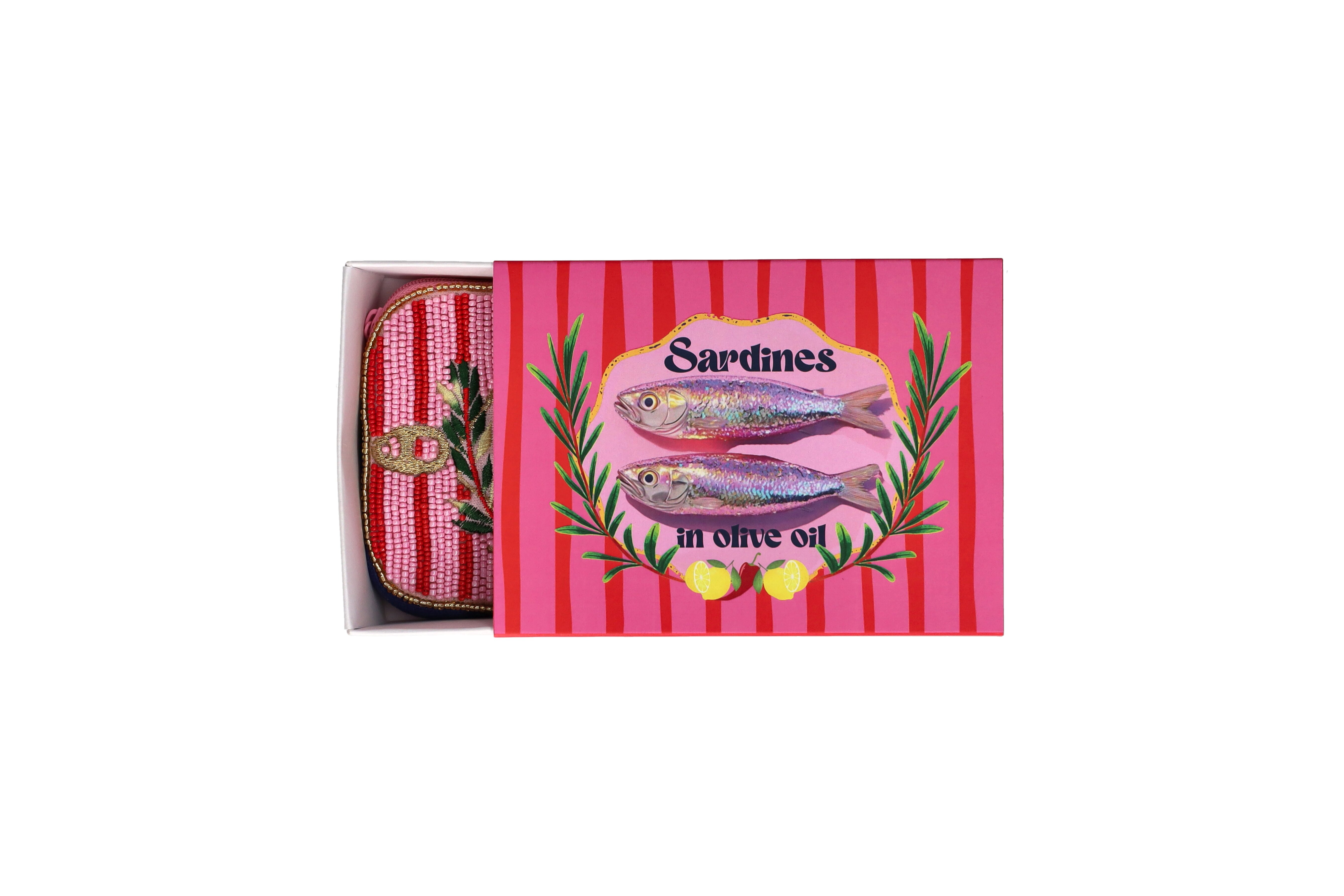 Elodie, cosmetic bag, S, motive: sardines, pink