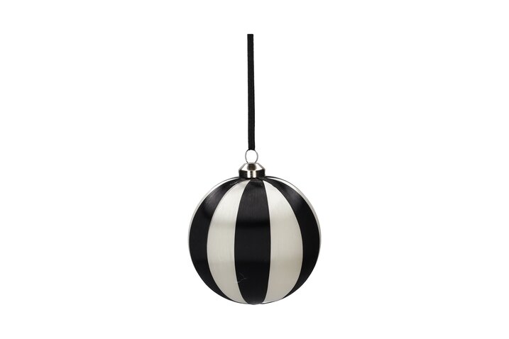 Chinois, christmas ball, 8cm, stripes, black/white