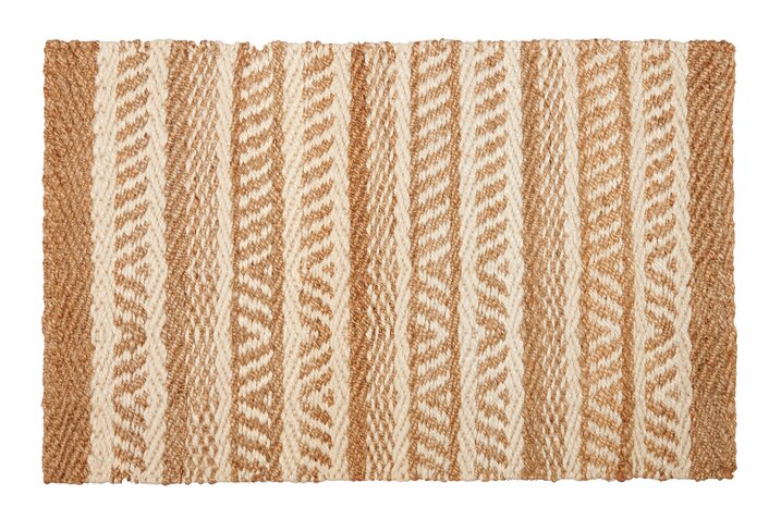 Jute Teppich, 80x120cm, Streifen-Muster, natur/weiß