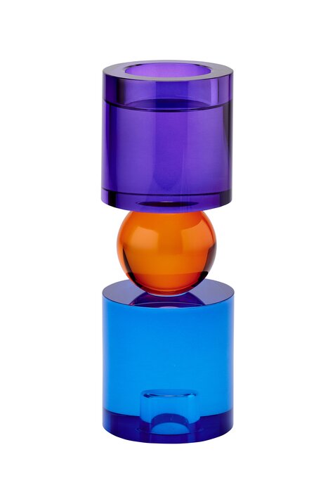 Sari, Kristallglas,  Kerzen-/Teelichthalter M(H21,5cm), rund, blau/orange/lila, gs