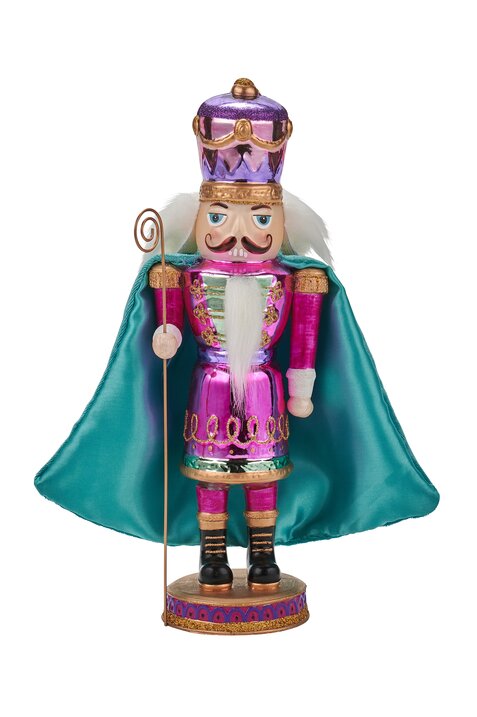 Nussknacker mit Umhang, H29cm, fuchsia/türkis
