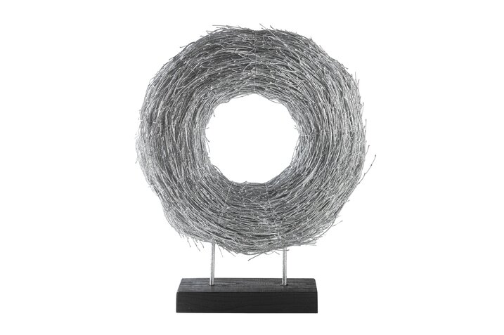 Hey, wreath with wood base, d43cm, silver