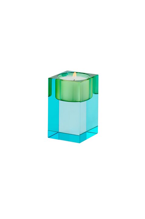 Sari, crystal glas, tea light holder S(h7,7cm),  blue/green, sprayed