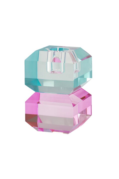 Sari, Kristallglas, Kerzenhalter H9cm, eckig, blau/rosa, gs