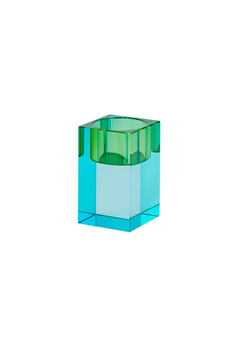 Sari, crystal glas, tea light holder S(h7,7cm),  blue/green, sprayed