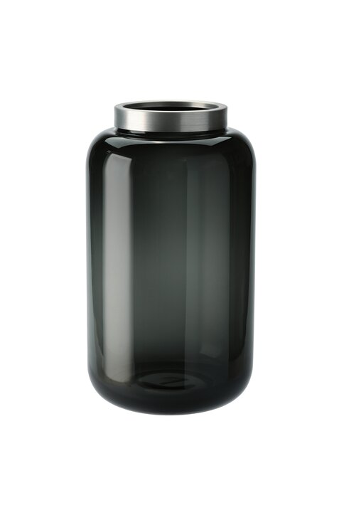 Saigon, Vase mit Metallring, Glas, M(H30cm), grau/silber, df