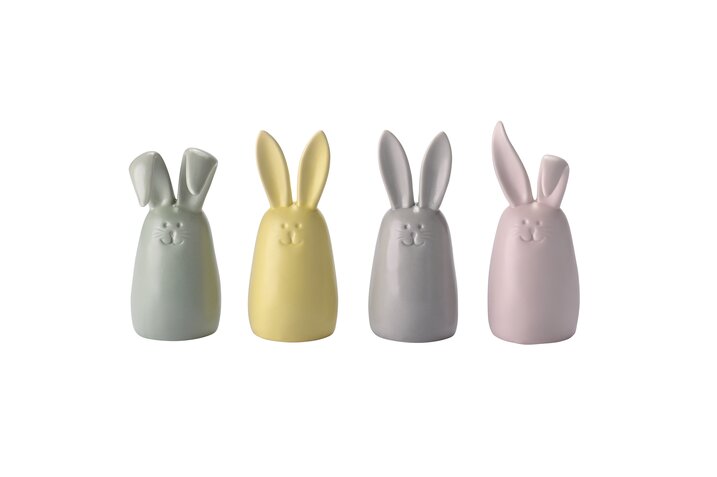 Nerdy, deco bunny S, sorted of 4 pcs., porcelain, gray/pink/yellow/green