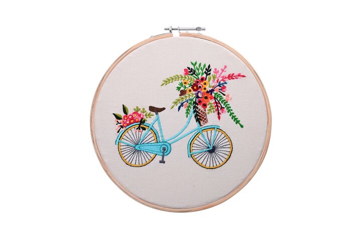 Broderie, embroidery wall art, M, motive: bicycle, white