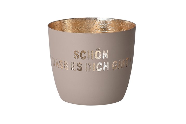 Madras, Windlicht, M, Motiv: Schön dass es Dich gibt, sandstone/gold