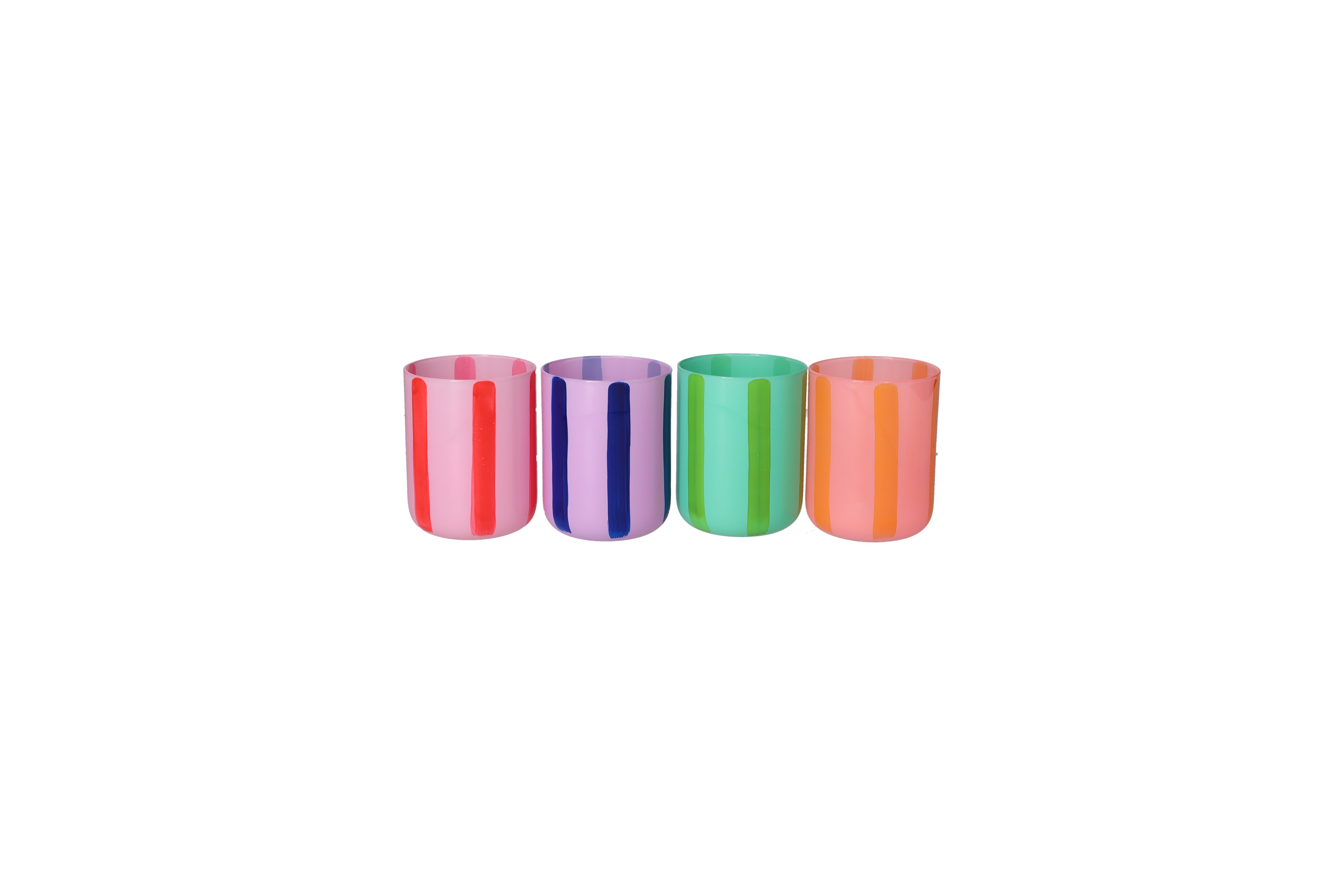 Linea, Teelichthalter, 4fach sortiert, Gestreift, grün/ lila/ pink/ orange, gs