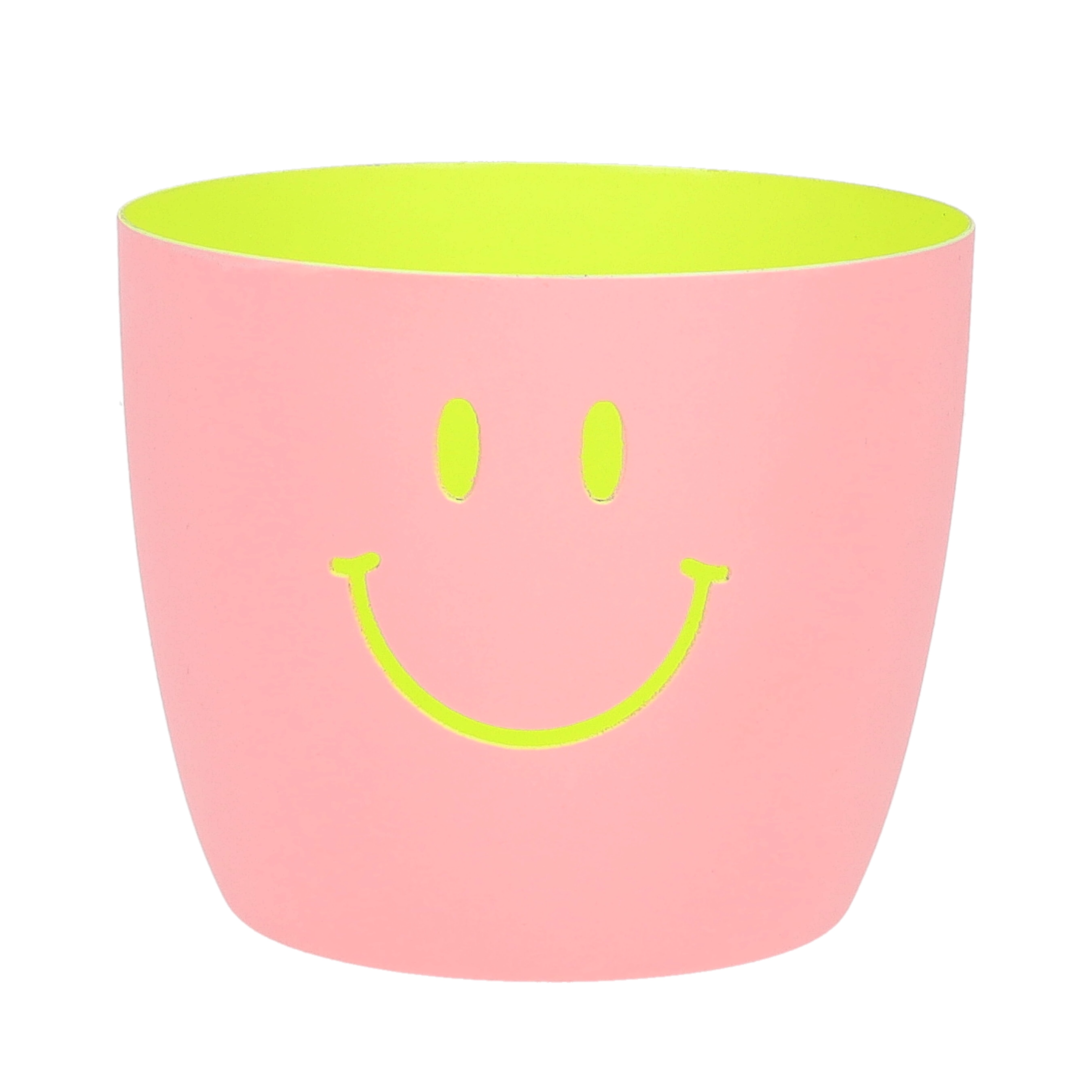 Madras, Windlicht, M, Motiv:  Smile Gesicht, pastell rosa/neon gelb