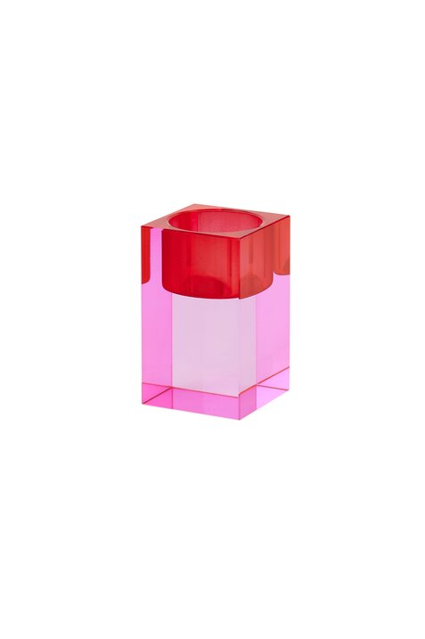 Sari, crystal glass, tea light holder S(h7,7cm), pink/red, sprayed