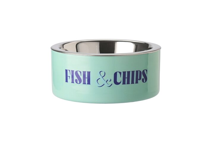 Love Pets, Futternapf, S, Motiv: Fish & Chips, mint