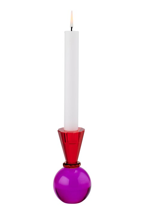 Sari, crystal glass, candle holder h13,5cm, ball/cone, red/pink, sprayed