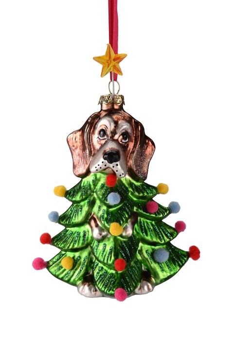 Hänger Dogge mit Weihnachtsbaum Kostüm, grün/braun