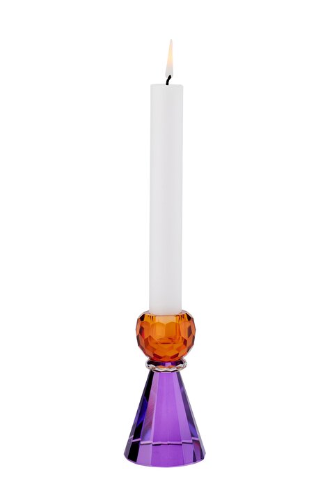 Sari, Kristallglas, Kerzenhalter H11,5cm, Konus, orange/lila, gs