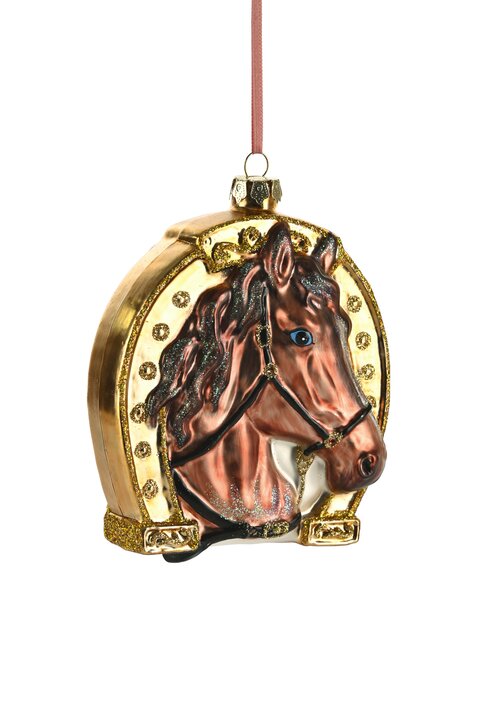 Hänger Hufeisen mit Pferdekopf, gold/braun