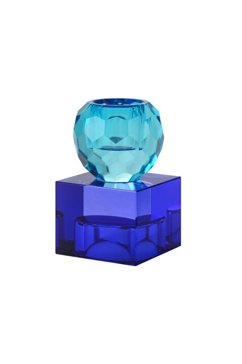 Sari, Kristallglas, Kerzenhalter/Teelichthalter, Kugel/Cube, blau/dunkelblau, gs