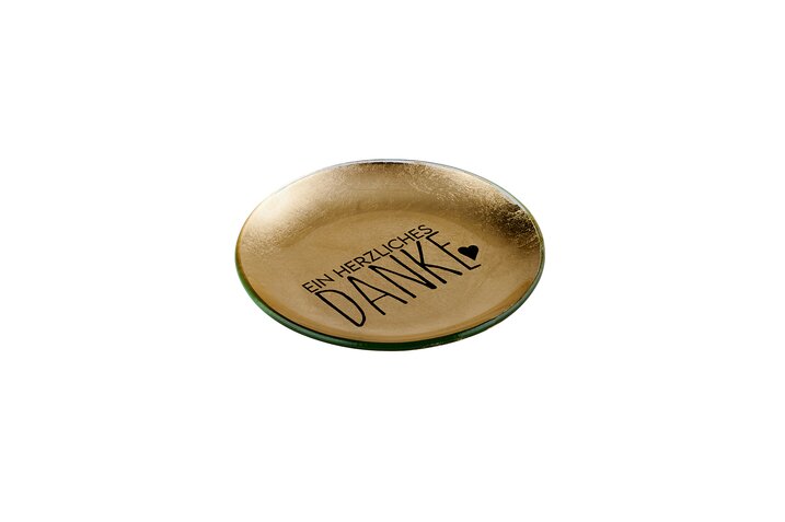 Love Plates, glass plate S, Ein herzliches Danke, round, gold