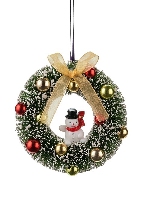 Hänger Kranz mit Schneemann, D10cm, grün