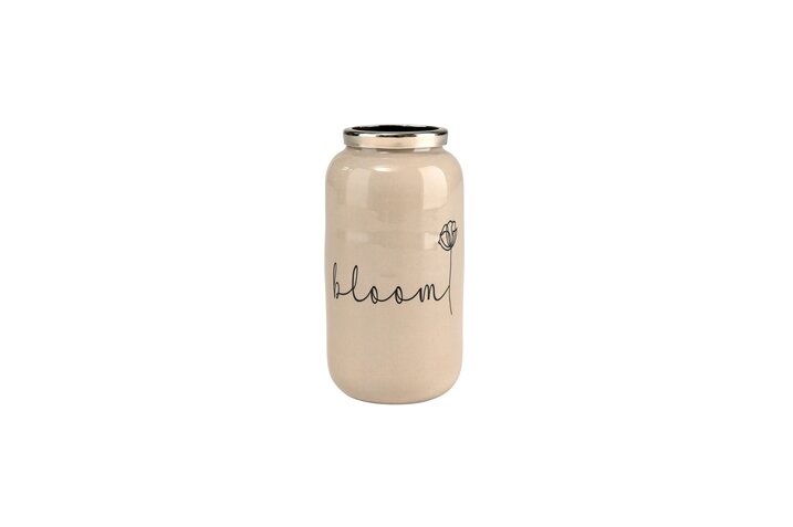 Saigon, Vase mit Metallring, XXS(H12cm), Motiv: Bloom, sandstone/silber