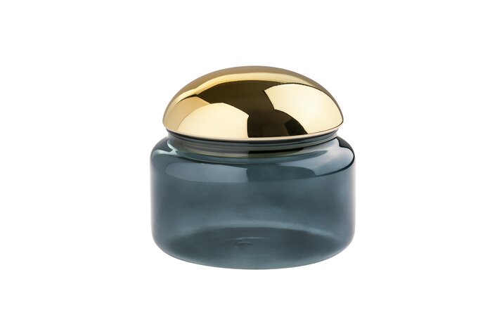 Voile, Glasdose, L, Borosilikatglas, blau/gold, gs