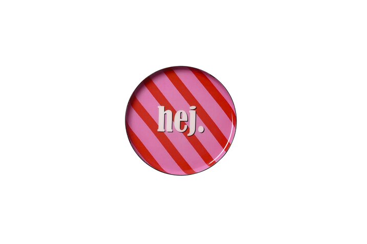 Love Trays, Dekotablett, XS, Hej, rund, pink