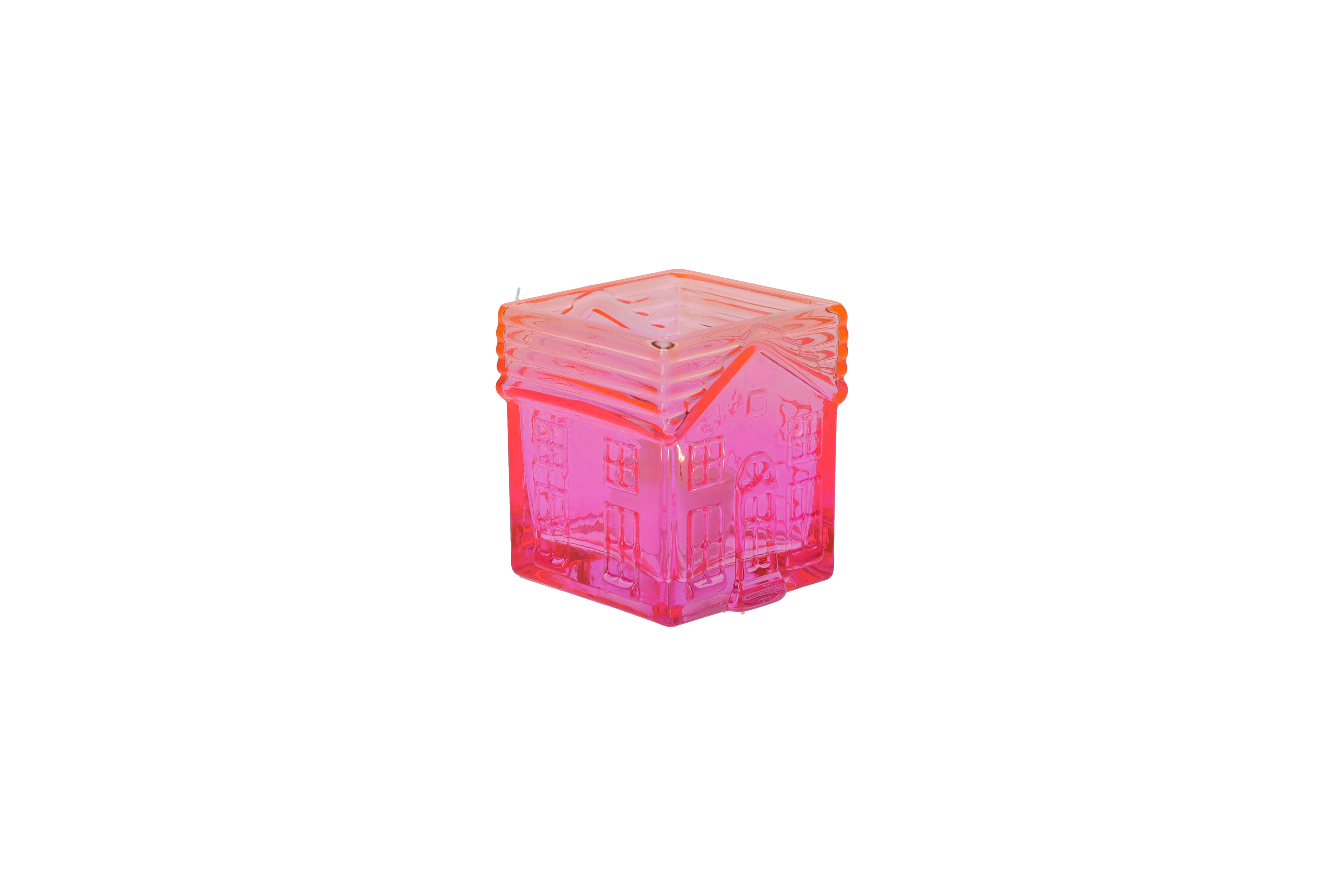 Jacquard, Windlicht,  Haus, S pink, orange, gs