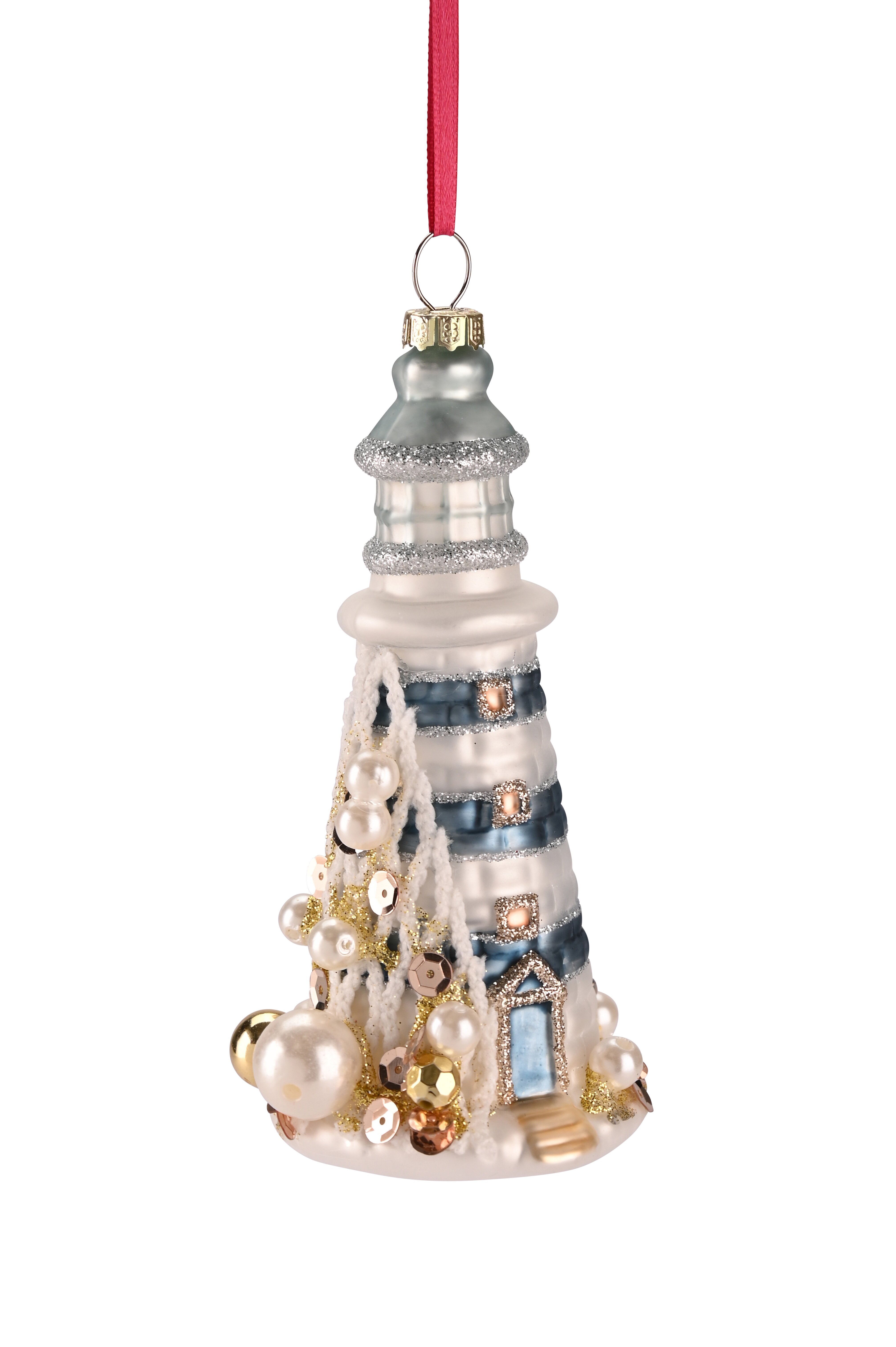 hanger lighthouse w. pearls and sequins, blue/white