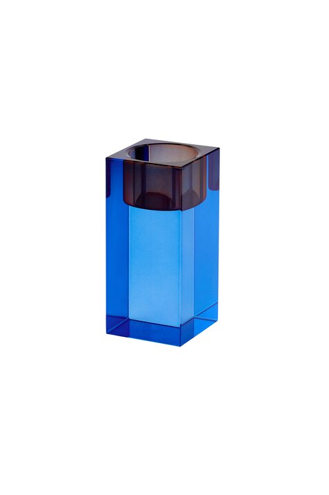 Sari, Kristallglas, Teelichthalter M(H10,3cm), blau/orange, gs