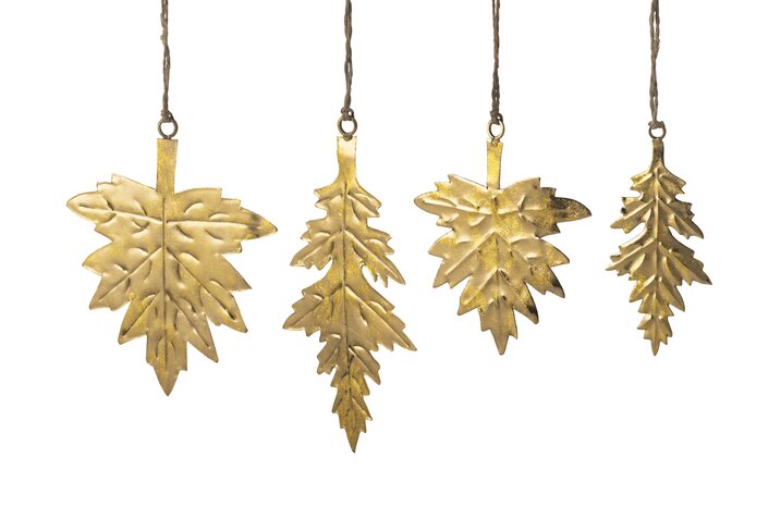 Oro, metal hanger, leaves set of 4 pcs., gold