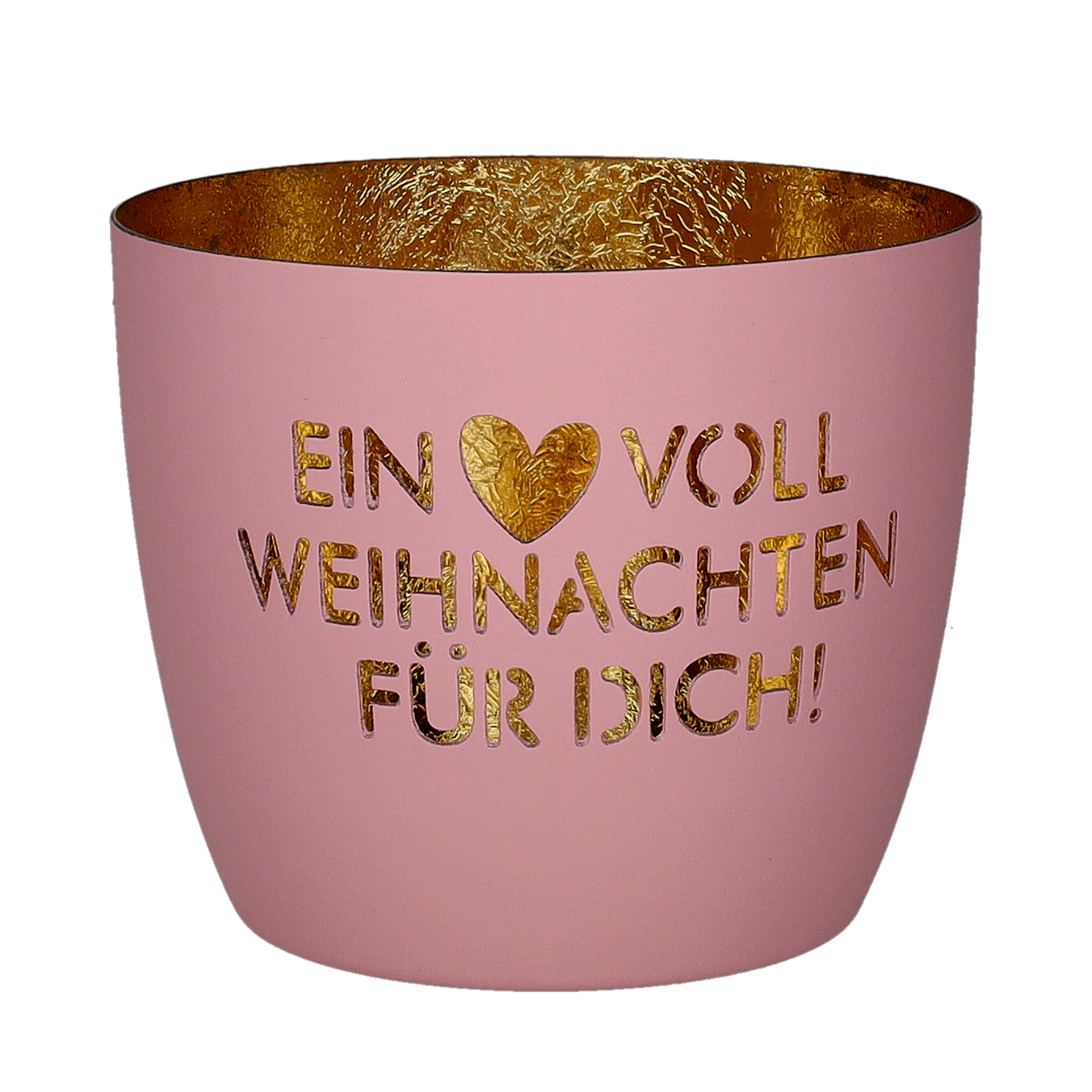 Madras, Windlicht, M, Motiv: Ein Herz voll Weihnachten für Dich, rosa/gold