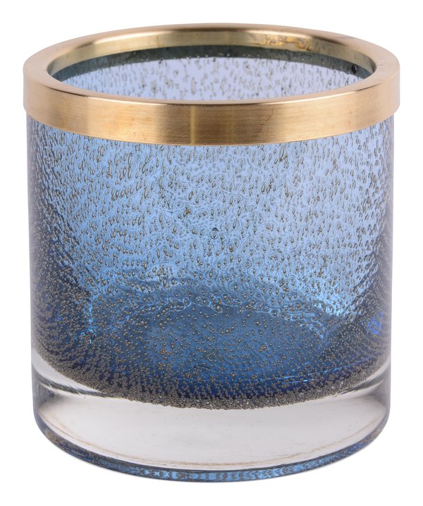 flagon, votive bubbles M w/golden rim, blue, solid