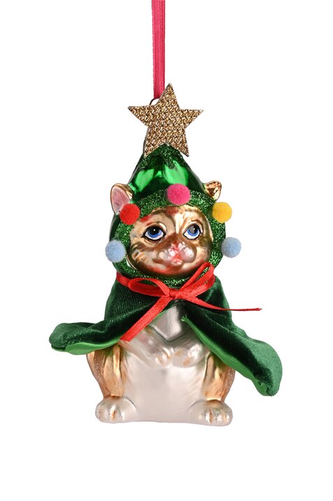 Hänger Katze mit Weihnachtsbaumkostüm, grün