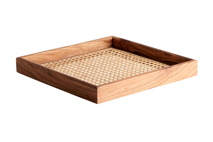 Bento, tray, M, acacia wood, braid, nature