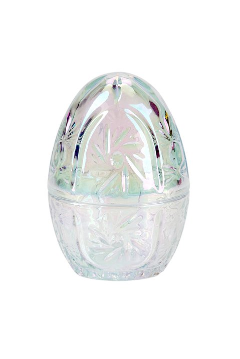 Pearl, glass egg, w. pattern, clear, sprayed