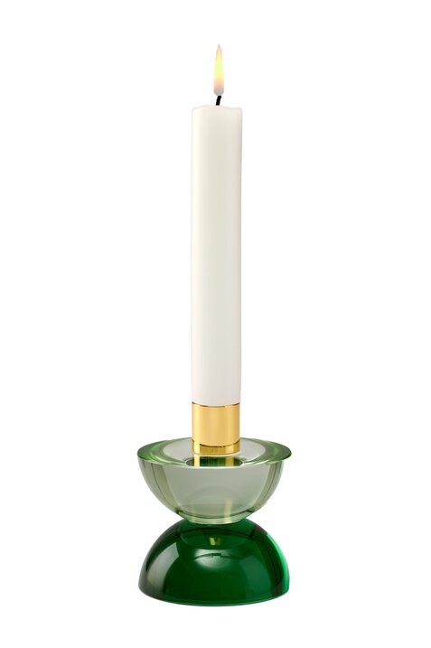 Dioptrics, crystal glas candle holder, Cabochon, double, light green/green, sprayed