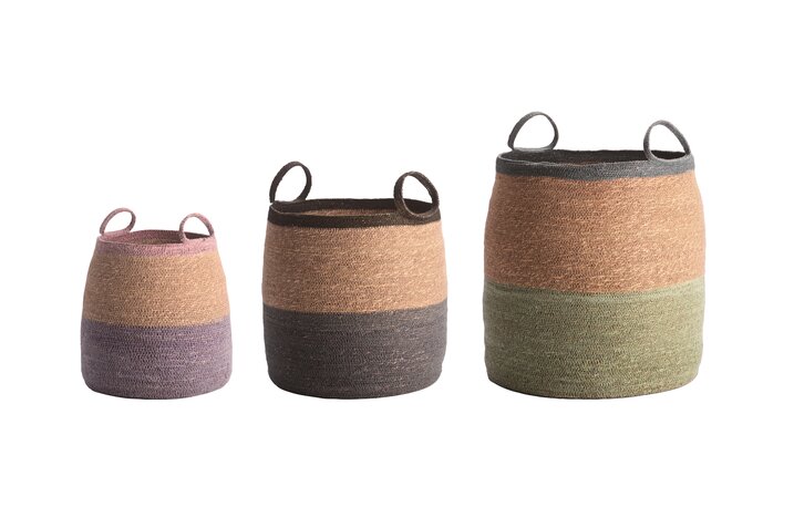 Boahouse, basket set of 3pcs., with handle,  nature/mint/gray/lilac