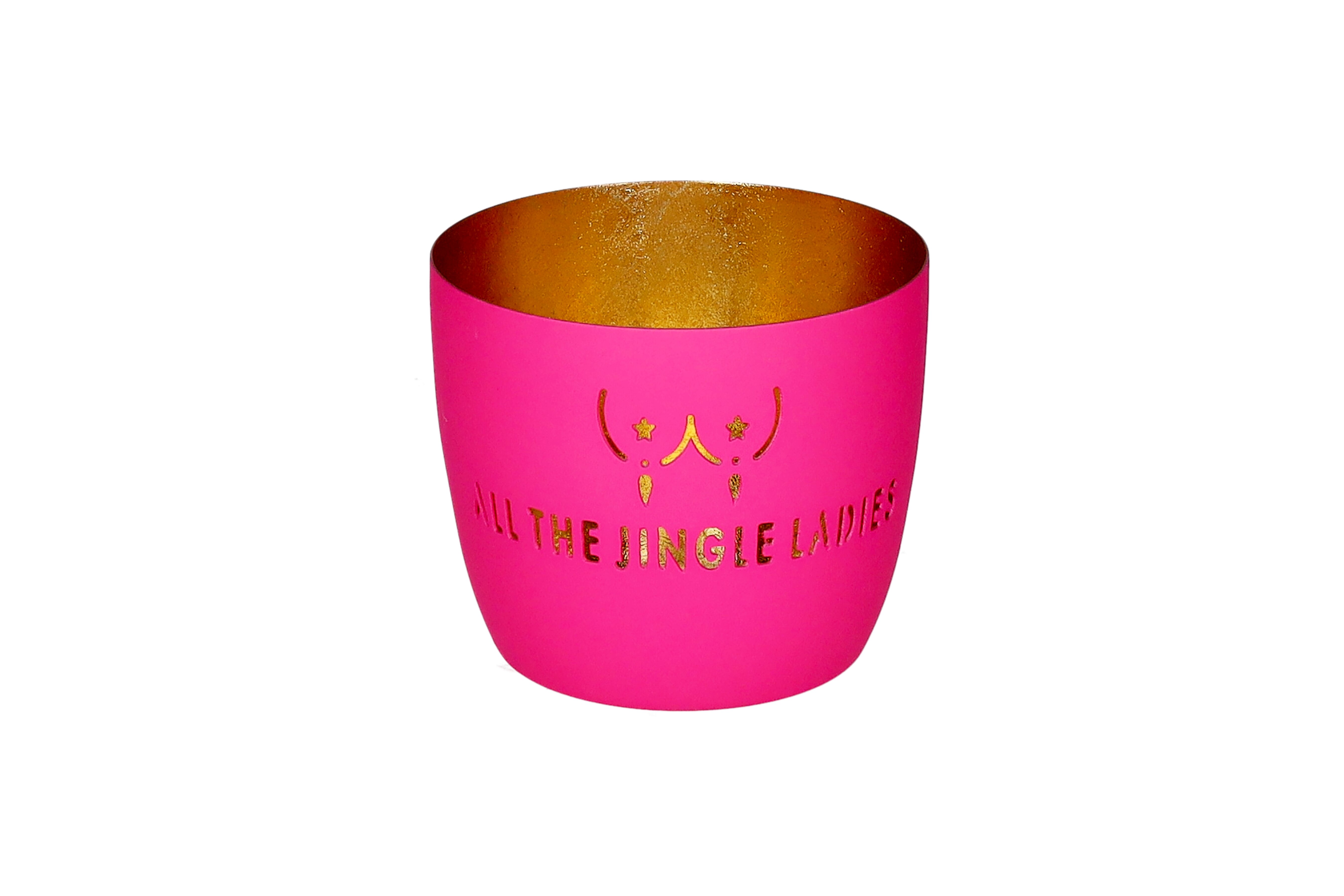 Madras, Windlicht, M, Motiv: All the jingle ladies, hot pink/gold