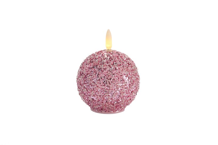 Seoul, Glaskugel mit LED, Perlen, Glitzer, rosa