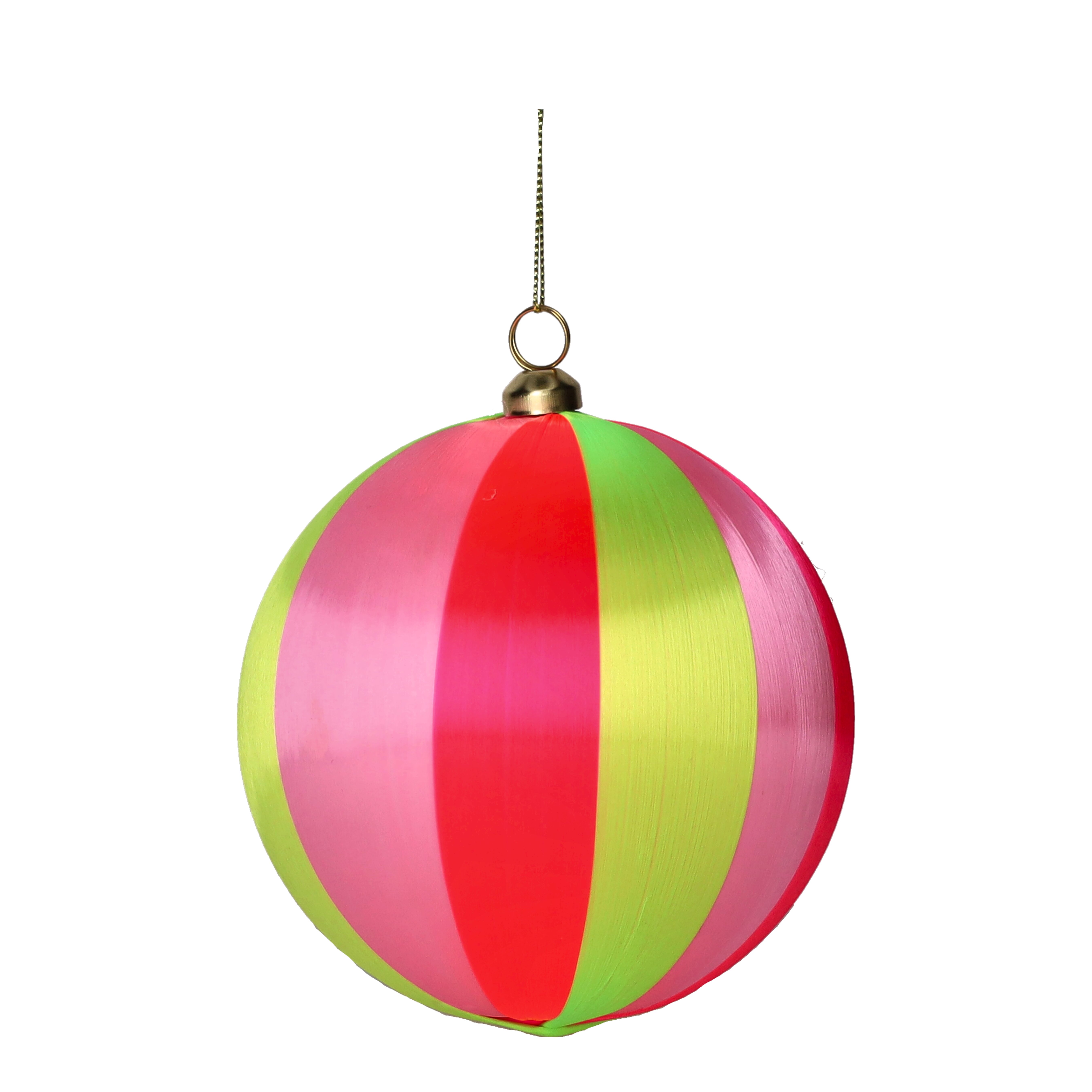 Chinois, Weihnachtskugel, 12cm, Streifen, neon grün/rosa/neon pink