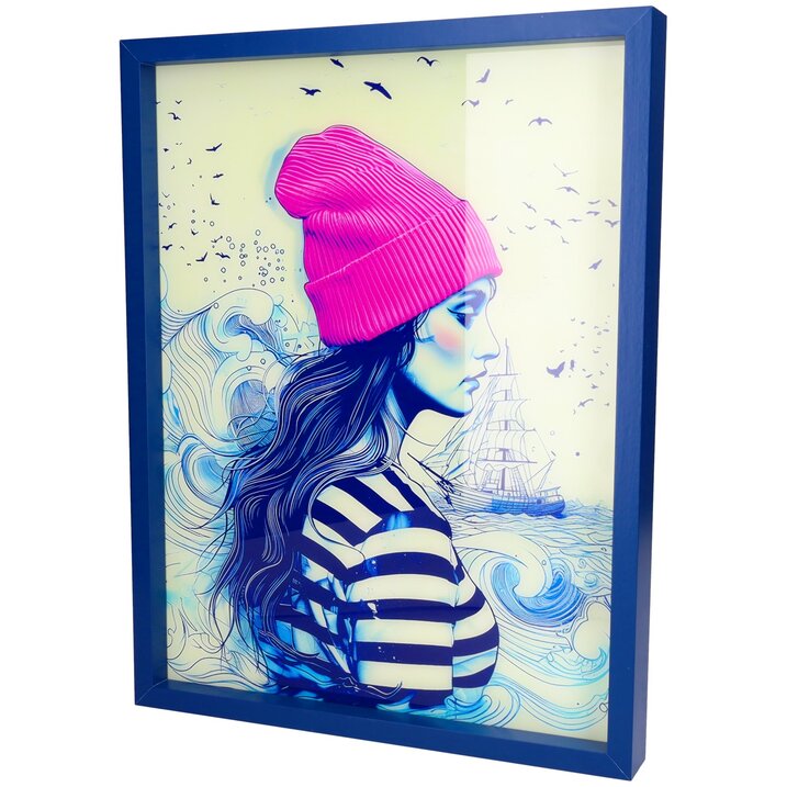 Love Frames, Glasbild, Motiv: Seemannsbraut, blau/pink